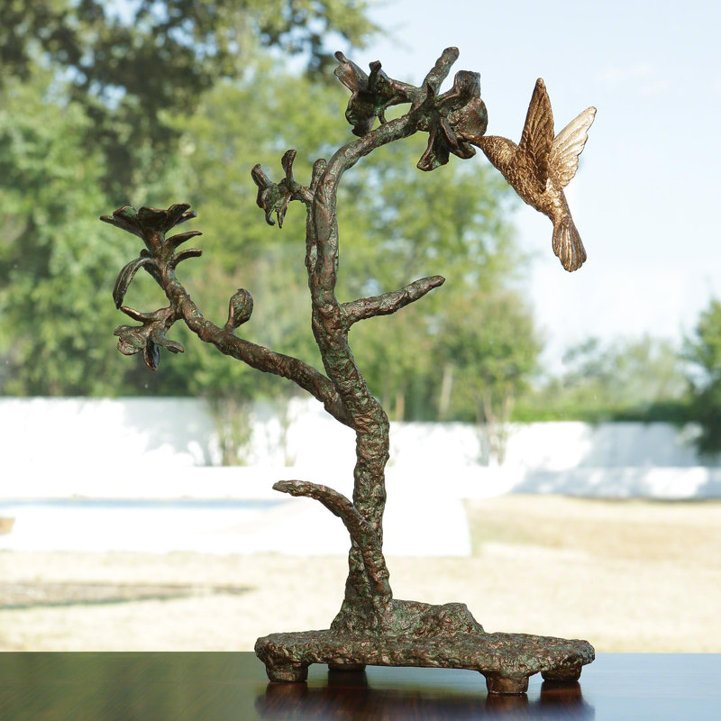 Whimsical Verdi Green and Brass Hummingbird Sculpture