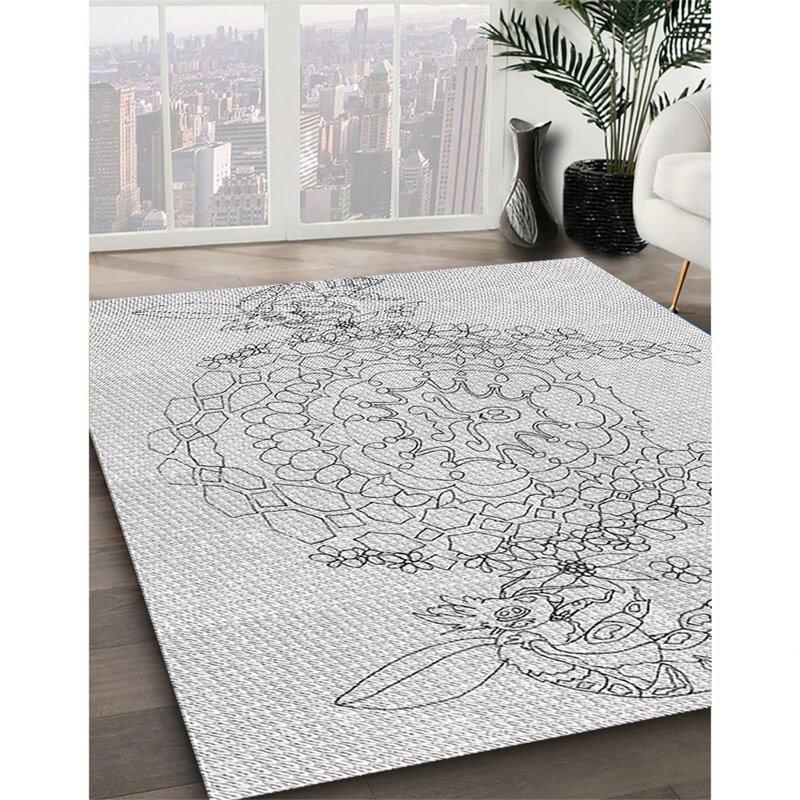 Tapis blanc/noir tissé à la machine, Rectangle 8 pi x 10 pi