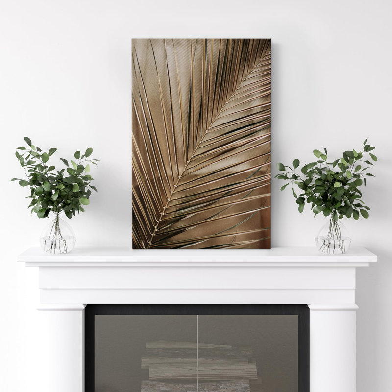 Minimal Botanical Modern Golden Palm Leaf, H 48 po x l 32 po