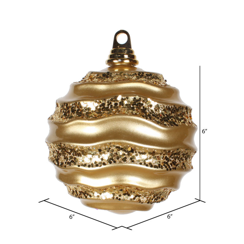 Ornement de Noël boule rayée et scintillante, Or, H 6 po x l 6 po x P 6 po