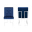 Ensemble de 2 chaises de salle à manger rembourrées en velours Mercer41 avec pieds en acier inoxydable, bleu marine