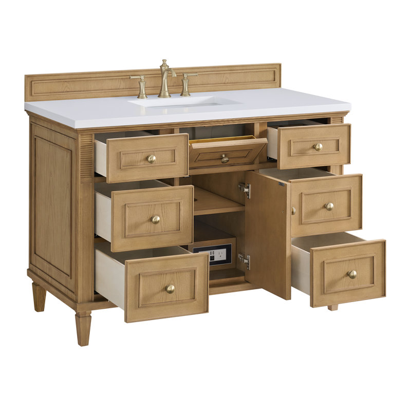Lorelai 48'' W Single Vanity, Light Natural Oak, White Zeus Quartz, 8" Widespread