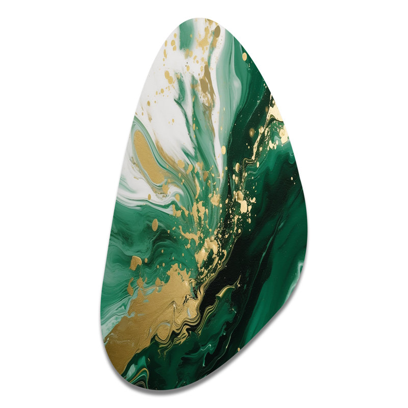 Green and Gold Serene Cascade III - Abstract Irregular Shape Metal Wall Art, Modern Asymmetrical Metal Art Print