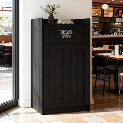 Armoire à poubelle de 40 gallons, poubelle de restaurant en bois avec support à plateau, grande poubelle commerciale pour bureau de cafétéria de restaurant