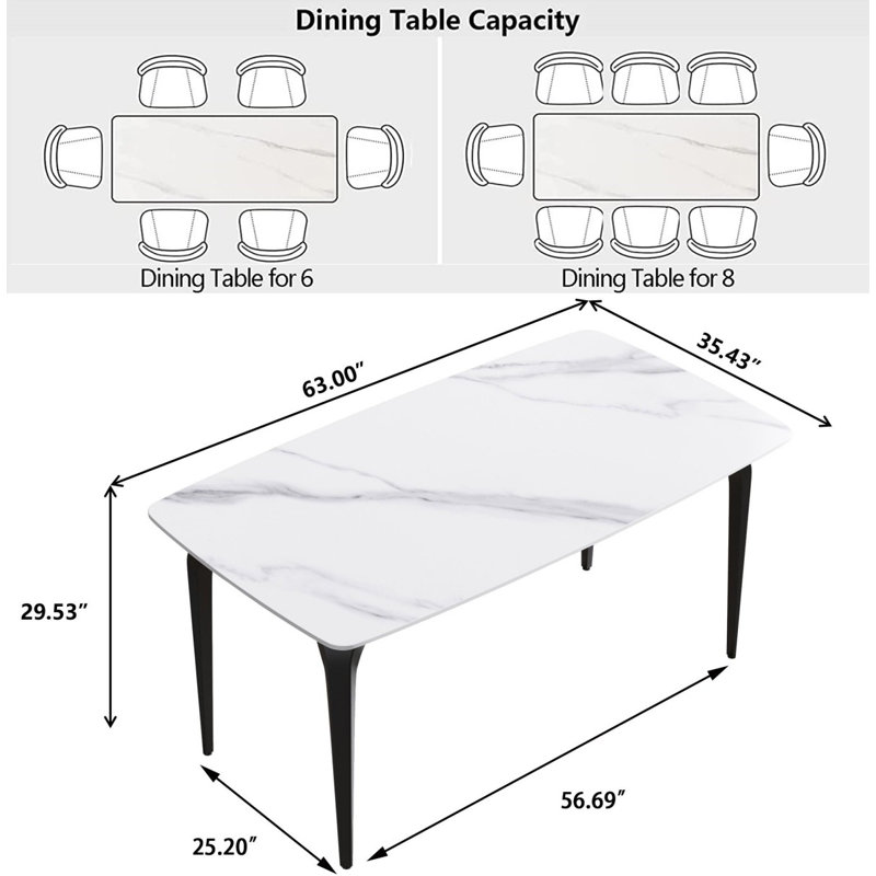 Table de salle à manger Eniel, Noir, H 29,5 po x P 35,5 po x L 63 po, Blanc