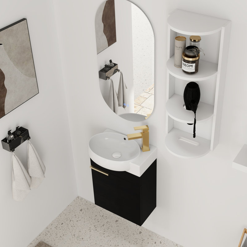 Ensemble de meuble-lavabo simple 16 po avec plateau en céramique et support de rangement flottant 16 po, Noir châtaignier