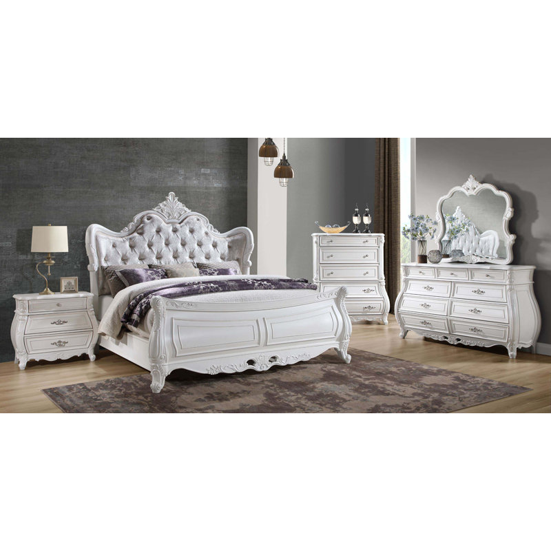 Ensemble de chambre avec grand lit 5 pièces Opulence, Cinq pièces : Lit, table de chevet, 2 commodes, m, Grand lit