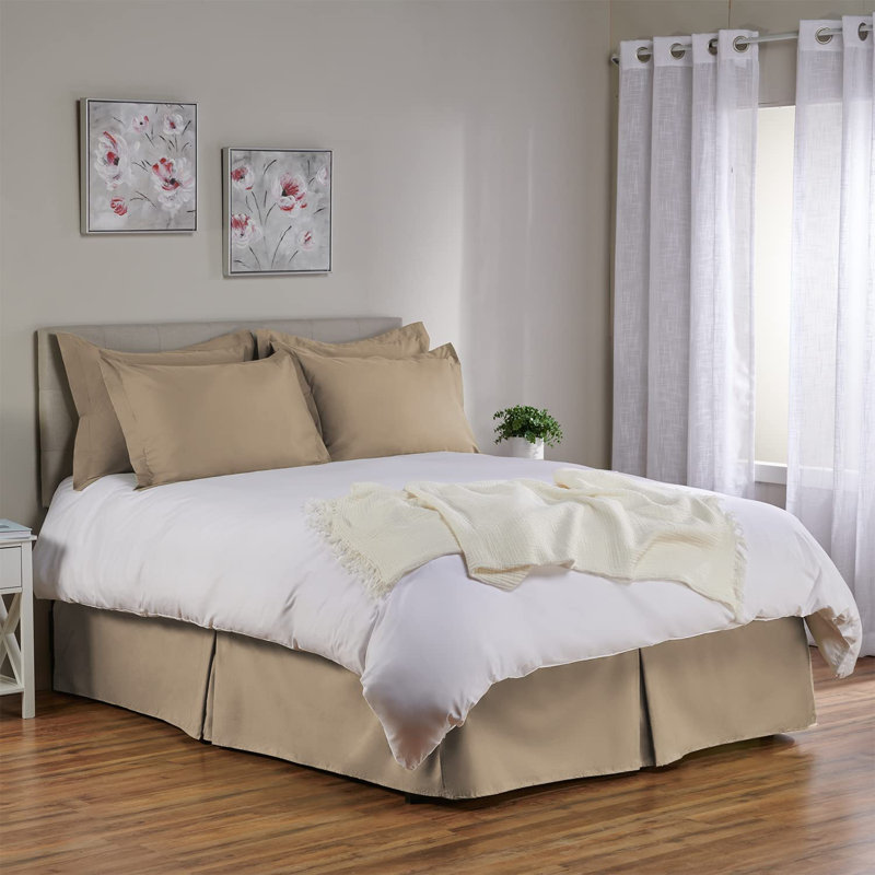 White Full Cotton Blend Tailored Bed Skirt with Split Corners
