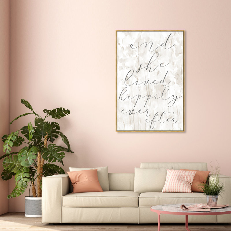 " Typography And Quotes Happily Inspirational Quotes And Sayings ", Gold Framed Canvas, 54" H x 36" W