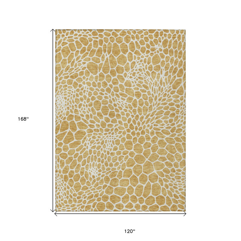 Tapis extérieur lavable à motif géométrique doré et ivoire 10 pi x 14 pi
