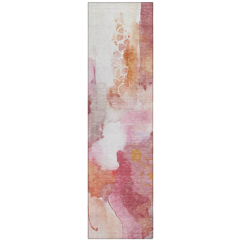 Machine Washable Indoor/Outdoor Xhevrie Pink Rug, Runner 2'3" x 7'6"