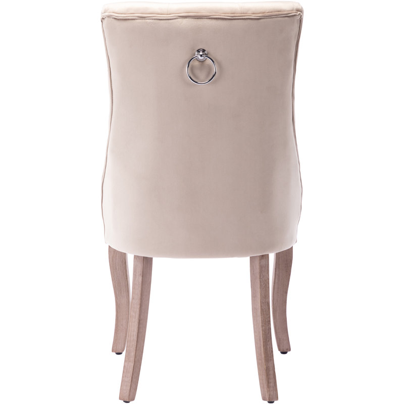 Silsden 52cm H Velvet Upholstered Side Chair, Beige, Natural Wood