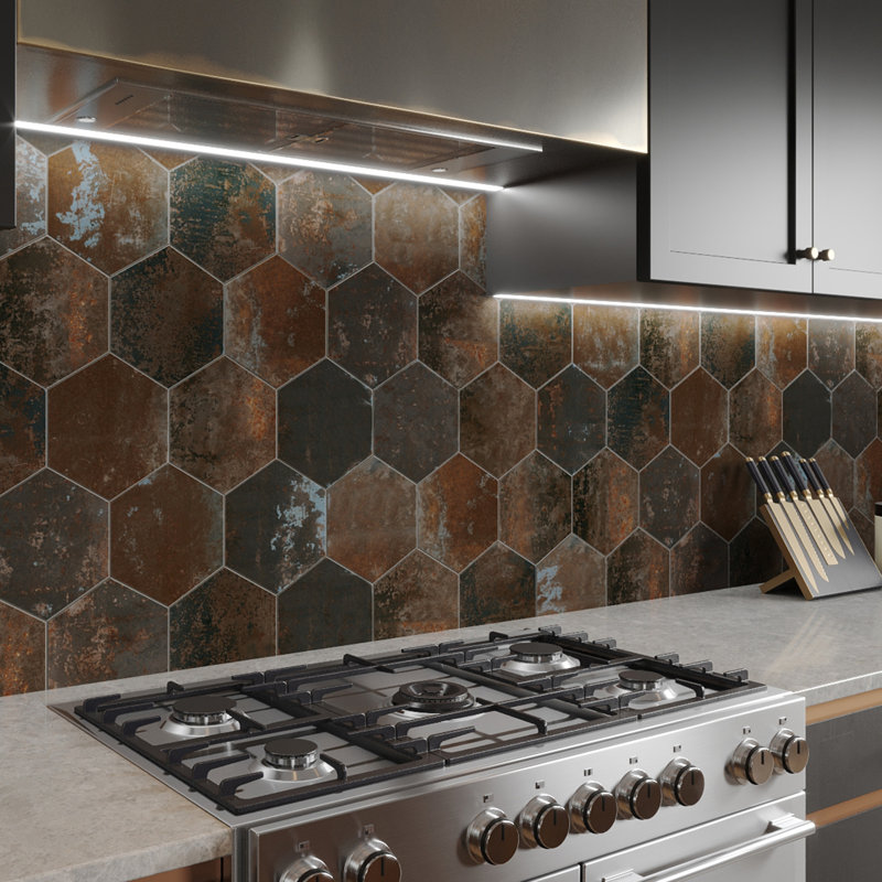 Polaris Hex 9" x 10" Porcelain Vintage Wall & Floor Tile