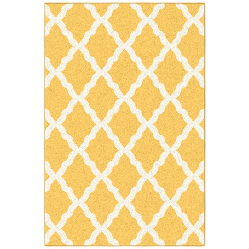 Tapis marocain jaune à motif treillis Pink, Rectangle 3 pi 3 po x 5 pi