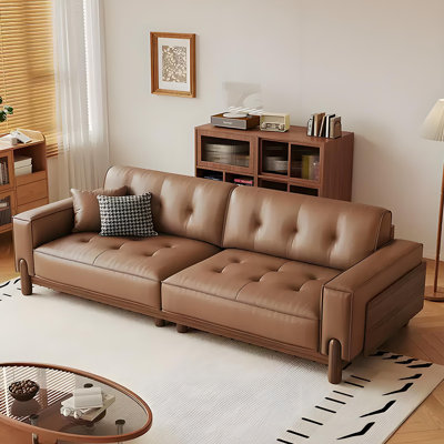94.49"Brown Genuine Leather Sofa