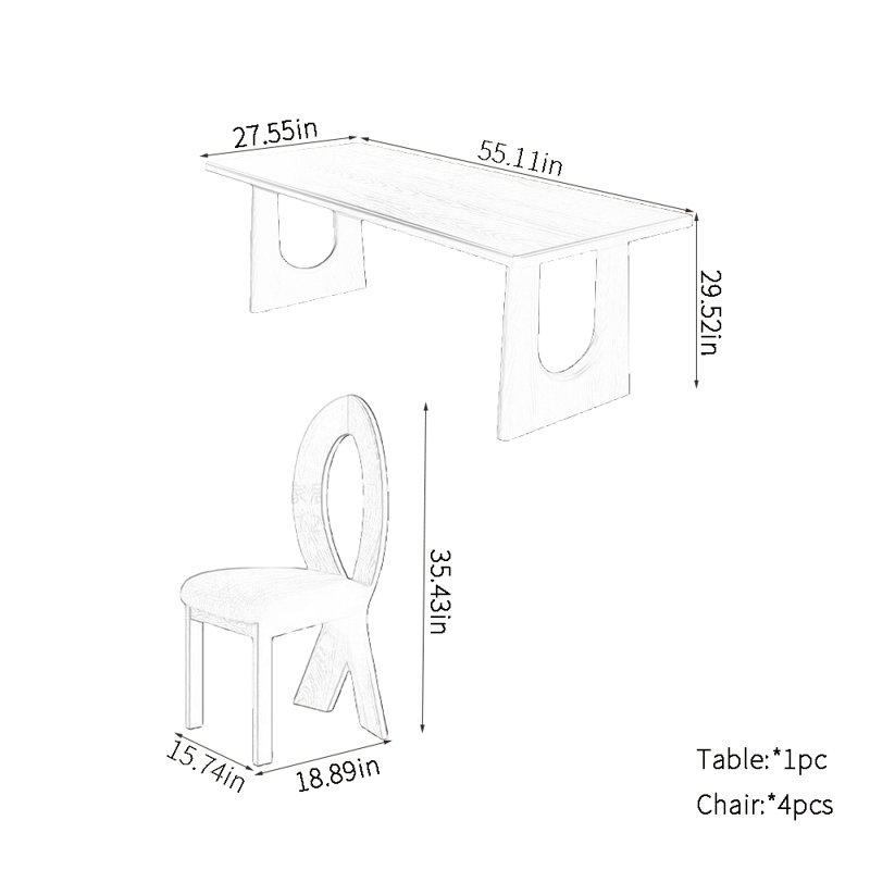 Ensemble de table de salle à manger rectangulaire en bois massif, H 29,52 po x L 55,11 po x l 27,55 po