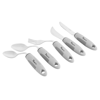  Adaptive Utensils - 1 count Stainless Steel, 9.84 x 5.12 x 1.57 Inches, Ergonomic Eating Aids, Non-Slip Utensil Set for Arthritis, Secure Grip Design, Gray