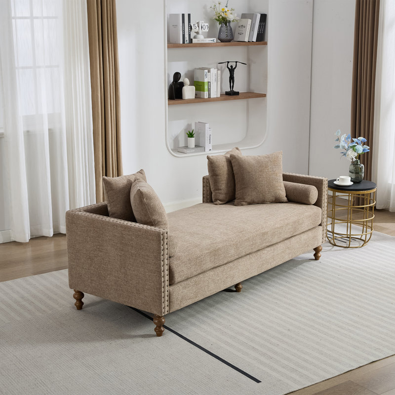 Modern Upholstered Slipcovered Chaise Lounge, Taupe