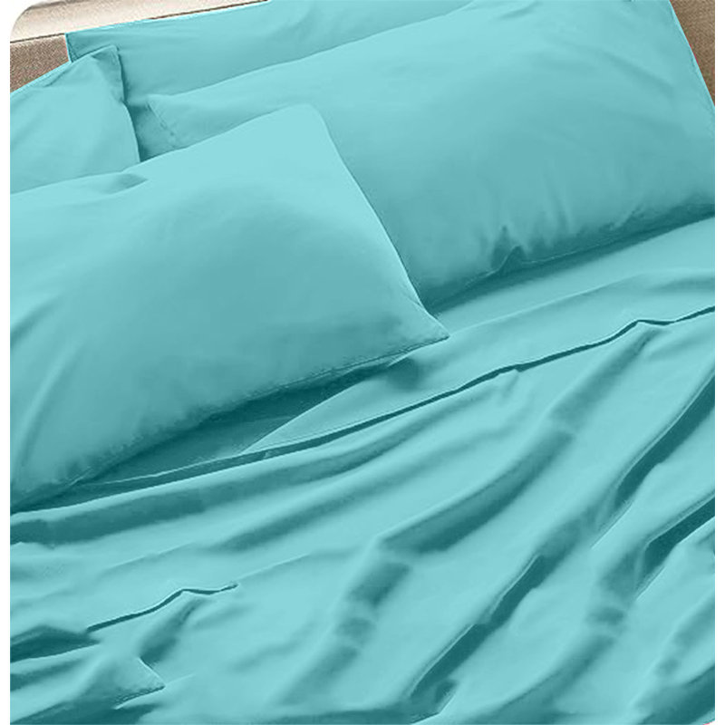 Rayon Sheet Set, Aqua, King Sheet Set + 1 Fitted Sheet + 4 Pillowcases