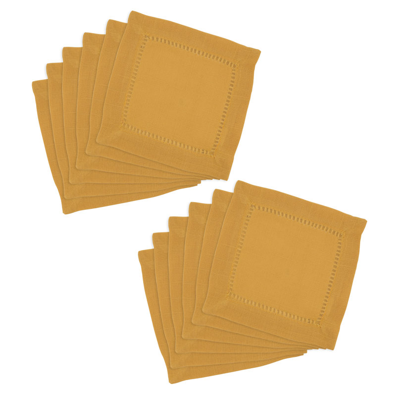 Rowles Hemstitched Border Dinner Napkin, Mustard, 18" L x 18" W