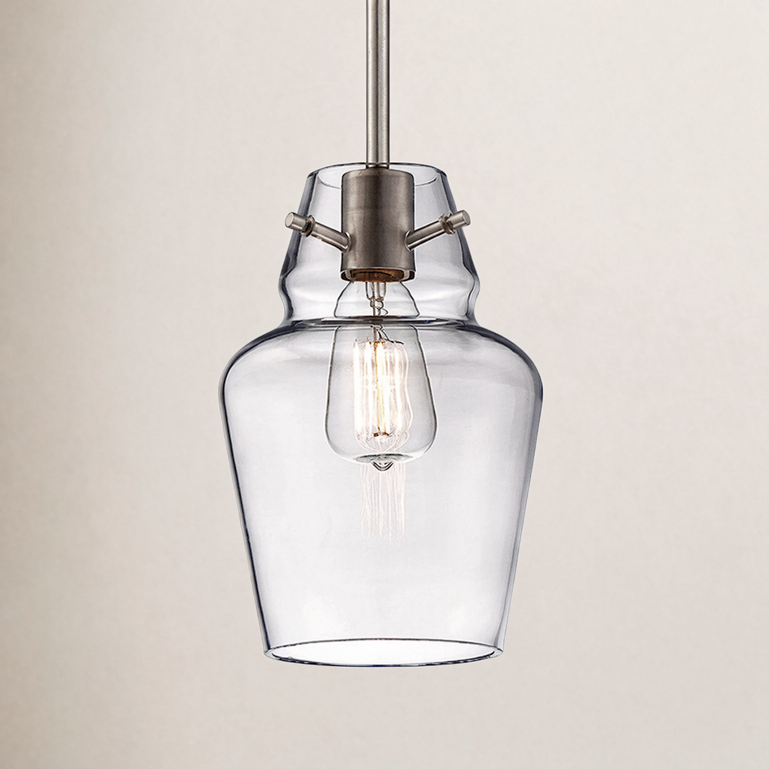 Magaret Dimmable Bell Single Light Pendant, Satin Nickel