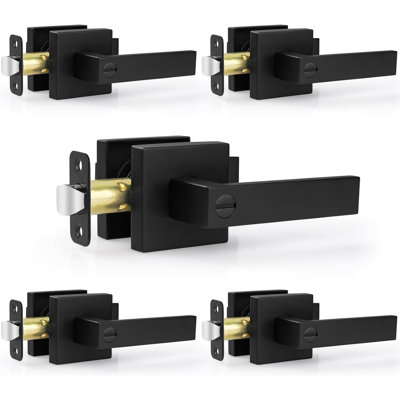 5 Pack Matte Black Door Handles Interior Door Knobs, Keyless Privacy Bedroom Door Lock, Heavy Duty Zinc Alloy Home Improvement Leverset For Bedrooms, Bathrooms