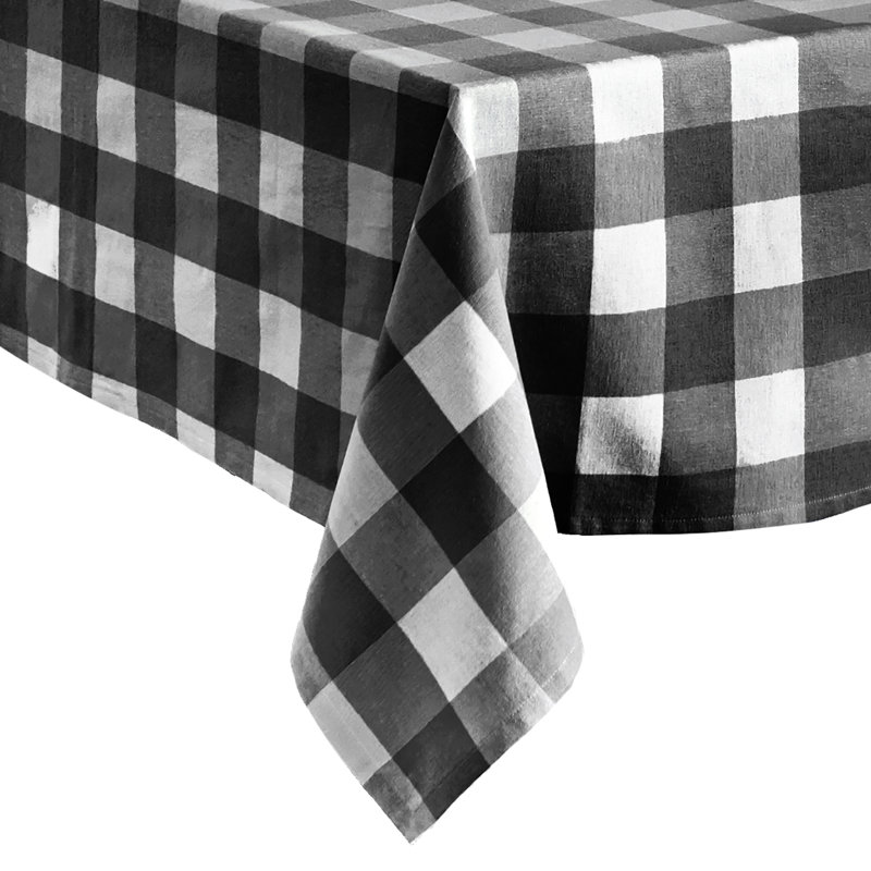 Skookum Buffalo Check Tablecloth, 102" L x 60" W, Black/White