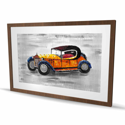 Yellow vintage car toy - Framed matted print for kids decor