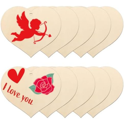 Cœurs en bois de 7 po pour artisanat, cœurs en bois pré-percés, découpes, bricolage, ornements en bois non finis, embellissements, signe de cœur pour la Saint-Valentin, fête des mères, fête d'anniversaire, décoration de mariage (10 pièces)