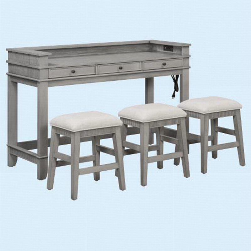 Ensemble de table de salle à manger 4 pièces pour 3 personnes, ensemble de table et chaises de cuisine rétro avec 3 tiroirs de rangement, idéal pour les petits espaces (gris clair)