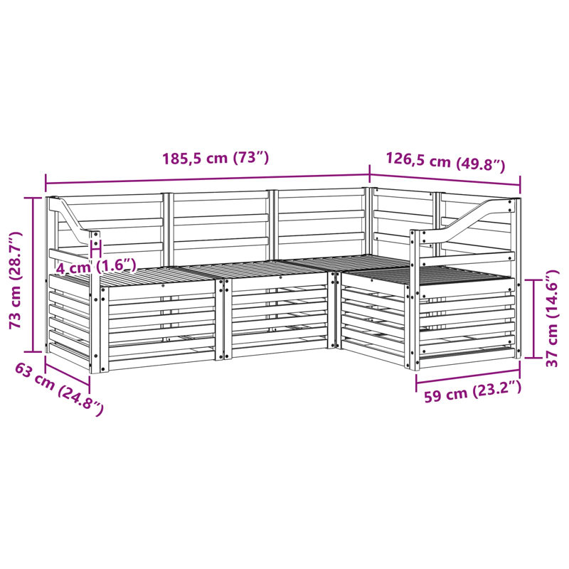 185.5cm Wide Patio Sectional Set