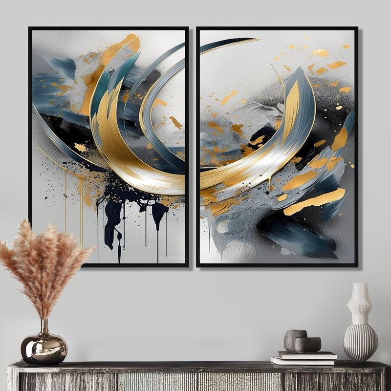 Hartz - art mural abstrait en marbre, Noir, H 36 po x l 48 po, Reproduction avec cadre flottant