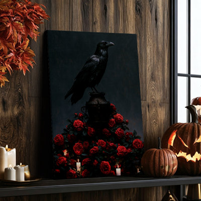 Vintage Gothic Gothic Raven Rose Canvas Wall Art Graphic Print 40x28 Inch - Living Room Decor