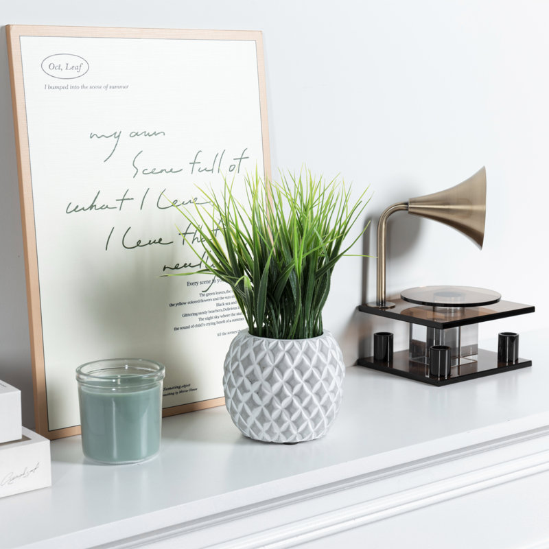 25.4 cm H Faux Onion Grass Plant in Cement and Concrete Pot and Planter