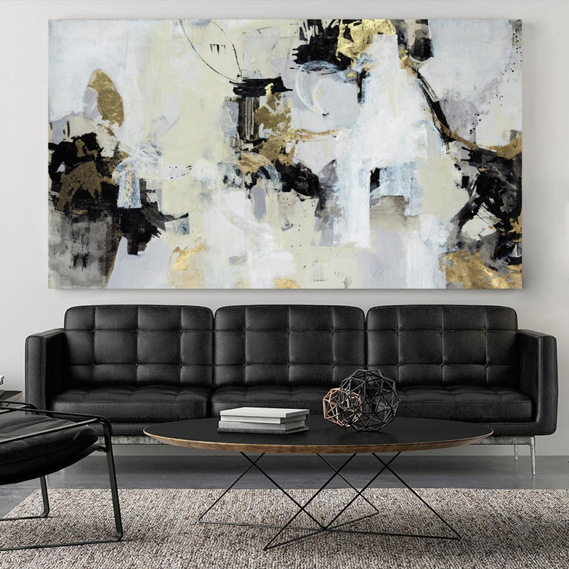 Giant Abstract Canvas Art in Black, White, and Gold