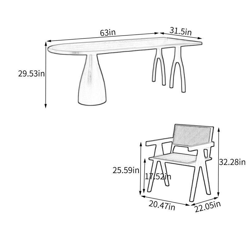 Ensemble de salle à manger rectangulaire, H 29,53 po x L 63 po x l 31,5 po