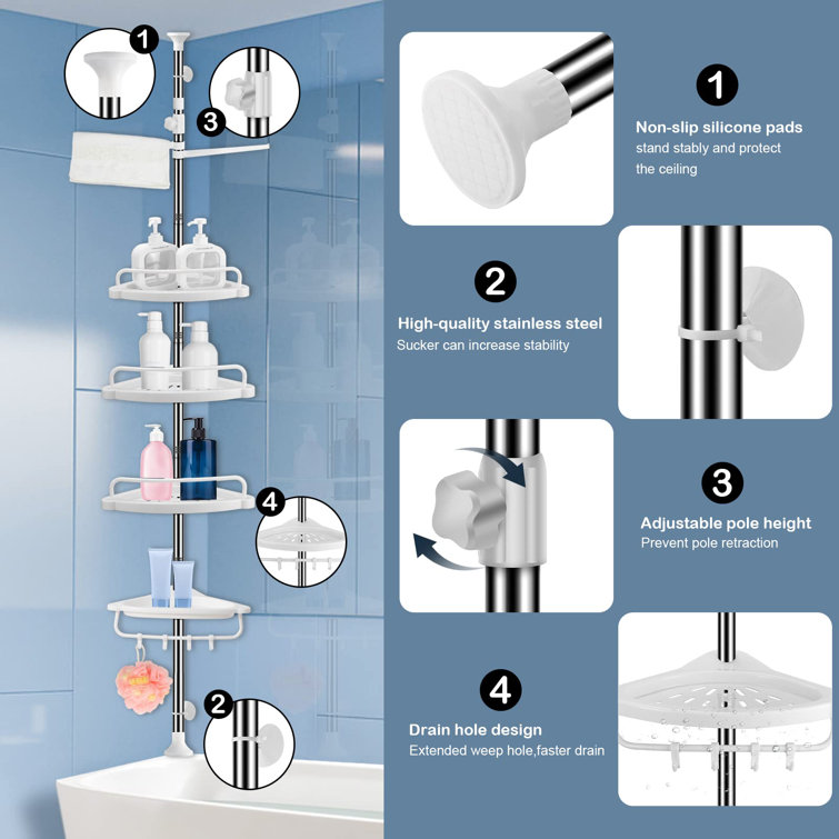 Liora Tension Pole Stainless Steel Shower Caddy Rebrilliant