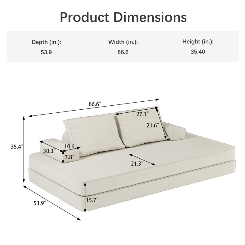 Compression Packed Multifunctional Modular Sofa & Sofa Bed – Chenille Upholstered Couch With Removable Triangular Backrests, Deep Seat Design, Compressed Shipping