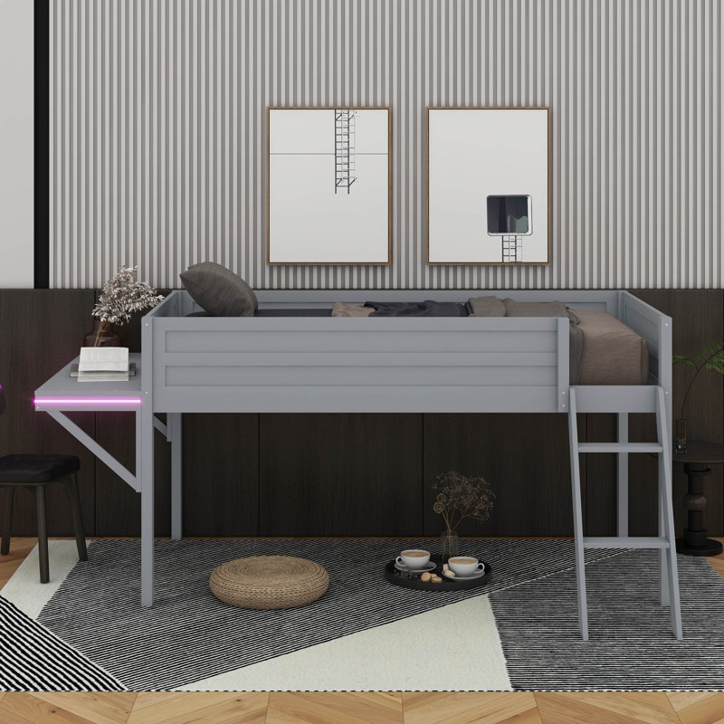 Lit mezzanine avec bureau et DEL Gaming, Lit simple