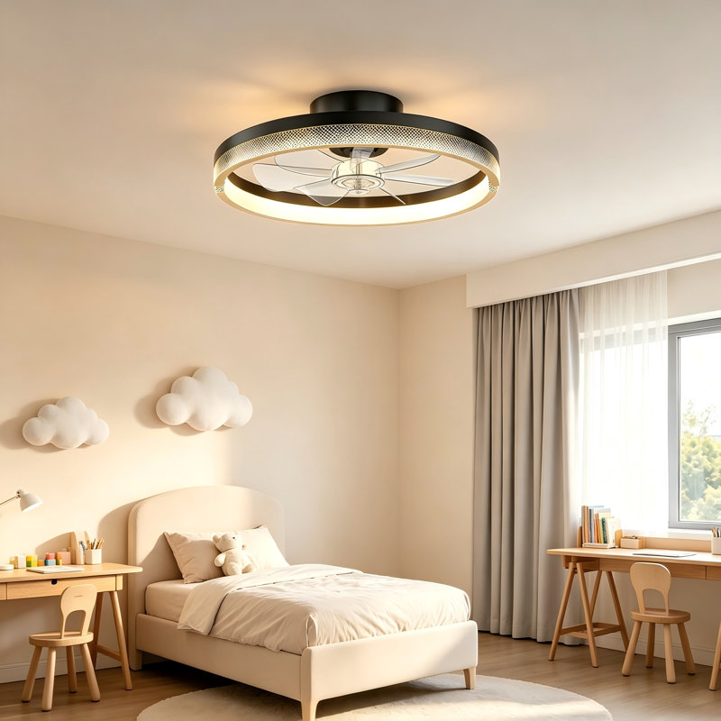 Ventilateurs de plafond modernes avec lumières, petit ventilateur de plafond pour chambre Fandelier - lumière de ventilateur à profil bas avec télécommande, plafonnier, intensité variable, moteur à courant continu, 6 vitesses, minuterie (18 pouces, point noir)