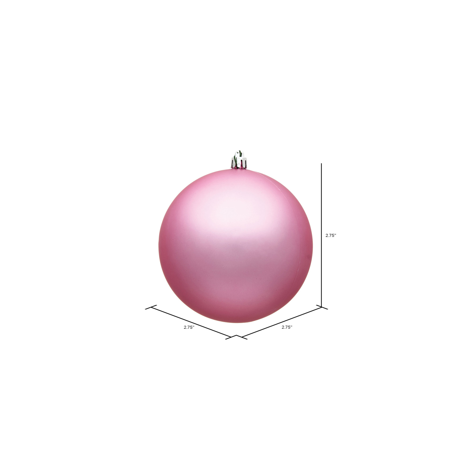 Holiday Décor Ball Ornament, Matte Pink, 2.75" H x 2.75" W x 2.75" D