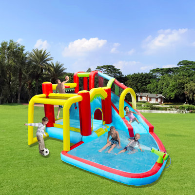 11.5Ft × 14.7Ft Mega Inflatable Water Park With Slide, Pool, Climbing Wall, Water Gun & Sports Games