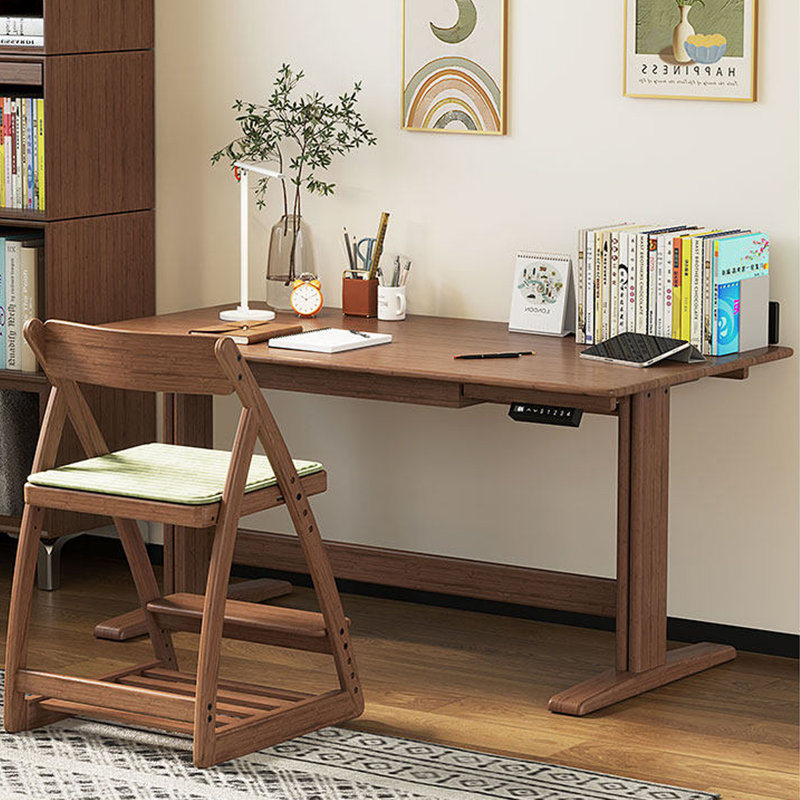 Bureau rectangulaire en noyer massif avec 1 tiroir, 25.59"H×47.24"L×23.62"W