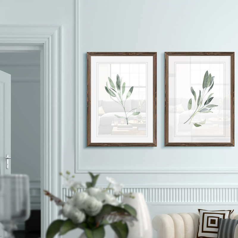 Simple sauge - ensemble de 2 reproductions d'art encadrées, Impression encadrée avec passe-partout, H 20 po x l 16 po, Érable