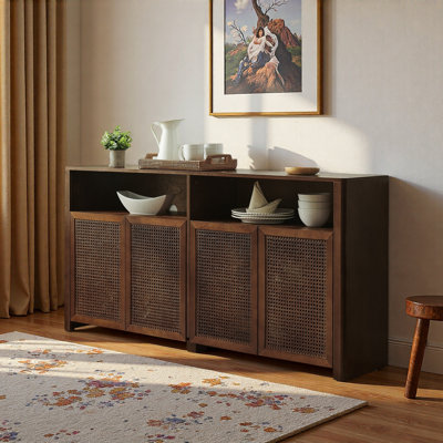 63" Mid-century Modern Buffet - Walnut Finish Storage Cabinet