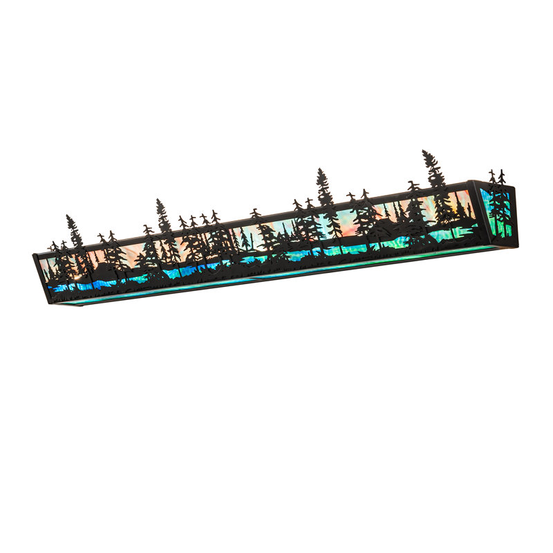 Rustic Lodge 4 - Light Bath Bar, 7" H x 36" W x 7" D, Blue/Green/Purple, Timeless Bronze