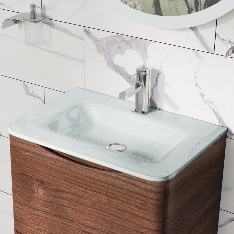 Stanhope 600mm Single Bathroom Vanity with Integrated Glass Basin, Blue, Dark Brown