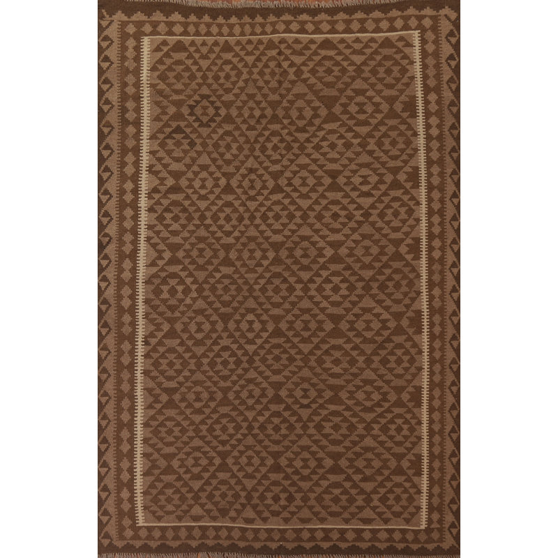 Tapis oriental géométrique en laine Kilim 7 x 9