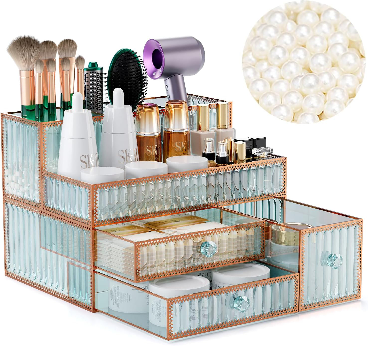 Rebrilliant Makeup Organizer Cosmetic Organizer - Tempered Glass Vanity ...