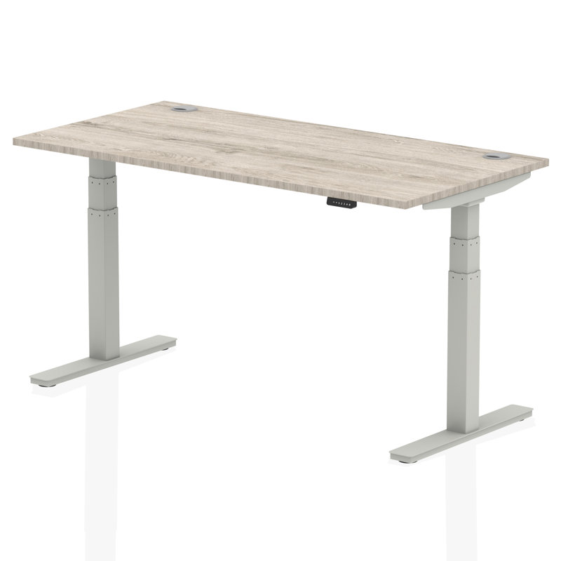 Nural Adjustable Metal Base Standing Desk, Silver, 131cm H x 160cm W x 80cm D